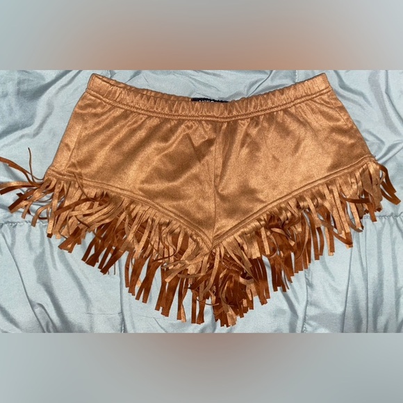 Pants - Faux Suede Fringe Shorts Brown Size Medium
